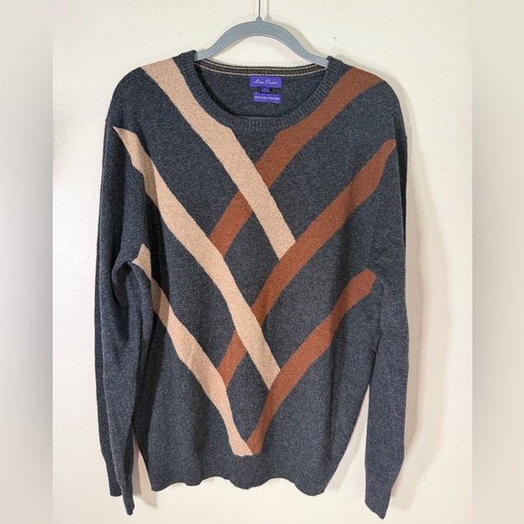 Alan Flusser Gray and Tan Crewneck Sweater 100% cashmere.#053 - Picture 2 of 6